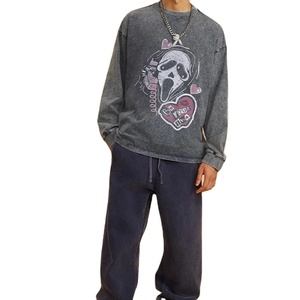 <b>Vintage</b> washed French terry <b>sweatshirt</b> with <b>oversized</b> fit, crew neck, long sleeves and high street hip hop style for men. - Product Image 1