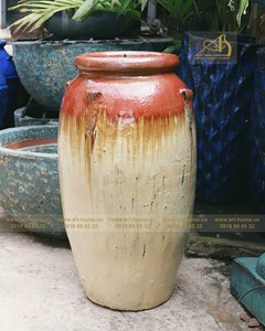 ชุดกระถางเซรามิกเคลือบสีแดงอมสีครีม รุ่น GL089H100CSO สำหรับตกแต่งสวนในบ้าน ดีไซน์ทันสมัย สวยงาม สำหรับจัดสวนขนาดเล็ก - Product Image 6