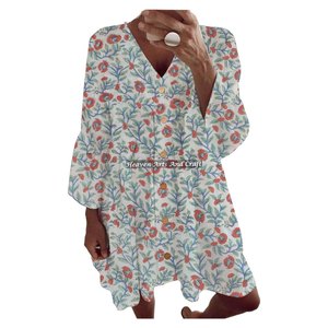 เดรสผ้าฝ้ายพิมพ์ลายสไตล์โบฮีเมียนสำหรับผู้หญิง ฤดูใบไม้ผลิ ฤดูร้อน เดรสผ้าฝ้ายพิมพ์ลาย ฤดูใบไม้ผลิ ฤดูร้อน เดรสผ้าฝ้าย ฤดูใบไม้ผลิ ฤดูร้อน ผู้หญิง แฟชั่น - Product Image 4