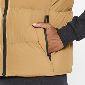 Men's Tan Quilted Puffer Vest Mandarin Collar Zipper Closure Reversible Washed Windproof Casual Winter Outerwear - Product Image 3