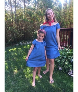 Mini robe d'été en Jean bleu, à manches courtes, épaules dénudées, en coton, tenue assortie pour maman et bébé, nouvelle collection - Product Image 1