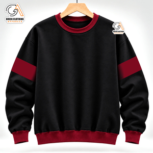 Vêtements grecs pour femmes, sweat-shirt noir et rouge uni à col rond, manches longues, logo badge sur la manche gauche, vêtements décontractés d'hiver, 100% coton - Product Image 4