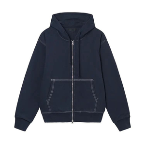Sweat-shirt à capuche zippé noir pour homme en coton French Terry, coupe classique, décontracté, pour l'automne - Product Image 4