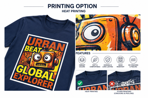 Urban <b>Beat</b> Global Explorer Men's Navy Blue Short Sleeve <b>T</b>-<b>Shirt</b> Cartoon Robot Print Casual O-Neck Regular Fit 100% Cotton - Product Image 5