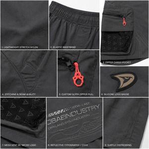 Shorts cargo California Custom Graphite Techwear pour homme, coupe décontractée, nylon, style streetwear Y2K, avec poches en mesh et impression réfléchissante - Product Image 5