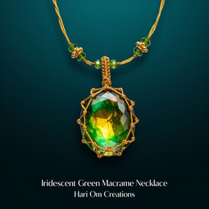 จี้ห้อยคอทำมือจากโลหะผสมชุบแพลตตินั่มประดับพลอยสีเขียวม่วงเหลือบรุ้งทรงเหลี่ยมสไตล์โบโฮสำหรับบำบัดรักษา - Product Image 3