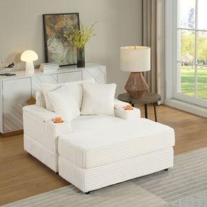 Divano Chaise Longue Profondo con 2 Cuscini Decorativi e Pouf per Soggiorno, Arredamento Confortevole - Product Image 1