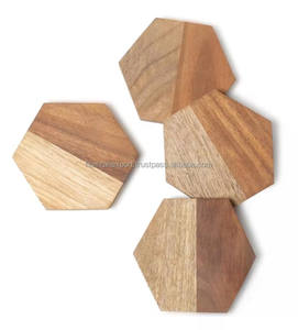 Posavasos de madera hexagonales al por mayor posavasos marrón de último diseño Juego de 4 posavasos de Decoración de mesa posavasos - Product Image 6