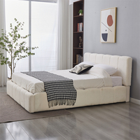 Lit Double Moderne de Luxe Rembourré, Taille Queen/King, Extensible, avec Massage et Rangement, Tissu Velours Doux, Cadre en Bois Écologique
