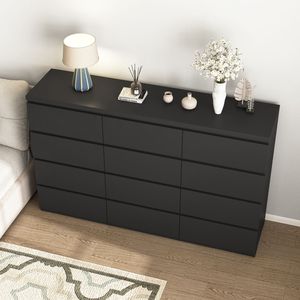 Comò Moderno in Legno Nero con 12 Cassetti, Ampio Spazio di Archiviazione per Camera da Letto - Product Image 6
