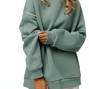 Sudadera de mujer de cuello redondo, manga larga, hombros caídos, holgada, de color liso, estilo urbano, personalizada, al por mayor - Product Image 2