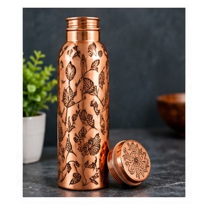 Botella de Agua de Cobre Hecha a Mano con Diseño de Montaña y Bosque, Portátil, para Bebidas al Aire Libre, Estilo Minimalista, Tapas Incluidas - Product Image 6