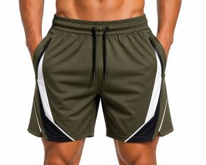 Shorts de sport en toile vert olive pour homme, séchage rapide, avec cordon de serrage à la taille, longueur mi-cuisse, pour entraînement et gym, écologiques - Product Image 1