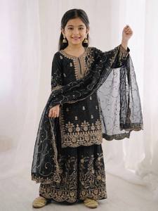 Conjunto de Traje Palazzo de Seda Bordado para Mujeres y Niñas |   Conjunto de Ropa Tradicional para Fiestas Familiares - Product Image 3