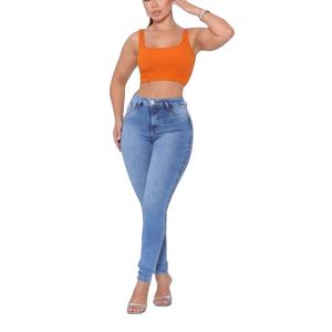 Nuevos Jeans de Moda para Mujer, Talla Grande, Cintura Alta, Azules, Tela Elástica, Ajuste Ceñido Personalizado, Bolsillos con Cremallera, Ecológicos - Product Image 1