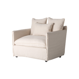 Modern Lounge Chair Solid Teak Deep Seat Oversized Cushion Removable <b>Slipcover</b> Comfortable Indoor Living Room Furniture - Product Image 1