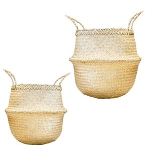 Cestas Decorativas Hechas a Mano de Hierba Marina para Cubrir Macetas y Decorar, Cesta Plegable para Ropa Sucia y Almacenamiento de Juguetes - Product Image 1