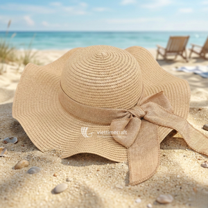 Sombrero de Paja con Borde Ancho Festoneado, Estilo Y2K, para Verano, Playa, Viajes al Aire Libre, con Lazo de Cinta y Detalles de Perlas para Mujer - Product Image 6