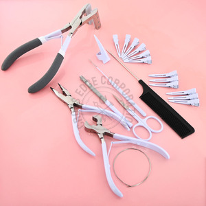 Extensiones de cabello humano profesional Kit de herramientas blancas cortador de unión de queratina MricroBeads prensado y cinta en alicates GANCHO PARA TIRAR EL PELO - Product Image 1