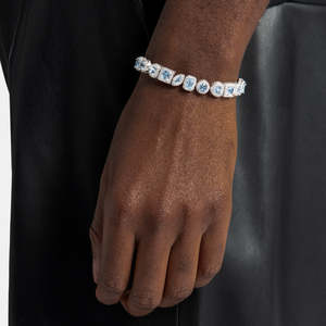 Bracelet tennis de luxe en moissanite bleu clair, en argent sterling 925, avec halo multi-formes, bijoux fins - Product Image 4