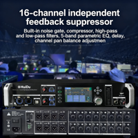 Mezclador de Audio Digital Profesional HD-J16 de 16 Canales con Pantalla Táctil y Supresión de Retroalimentación para Iglesias