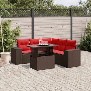Set di divani da giardino in polyrattan marrone da 6 pezzi con cuscini, mobili da giardino - Product Image 1