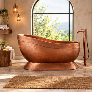 Bañera Independiente de Cobre Hecha a Mano, Bañera de Pedestal de Lujo con Diseño Curvo para un Baño Elegante - Product Image 2
