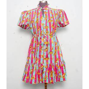 Indian handmade cotton stylish short partywear beach dress floral printed bride gift <b>personalized</b> woman fashion dress From India - Product Image 1