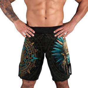 Men's Fitted MMA Shorts With Aztec Print Quick Dry Polyester Mixed Martial Arts Wear For Jiu Jitsu Grappling - Product Image 4
