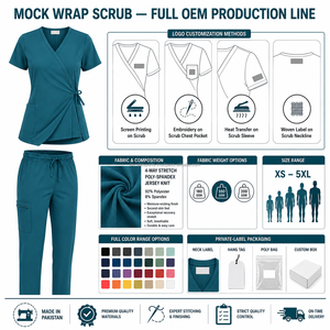 Mandarin Collar <b>Nurse</b> <b>Scrub</b> Uniform Custom Embroidered Logo Elastic Waistband Drawstring Soft Touch Woven Spandex/Polyester - Product Image 4