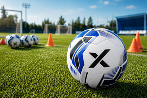 Ballon de football d'entraînement personnalisé pour équipe |   Blanc Bleu Noir |   Logo X |   Fabricant OEM ODM |   Design haut de gamme |   Qualité supérieure - Product Image 6