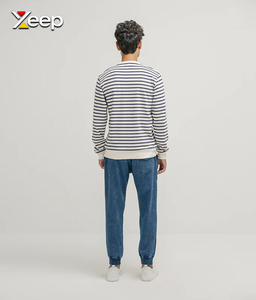 XEEP – Nouveau T-shirt personnalisé à manches longues pour homme, en jersey uni polyester/coton, tricoté, brodé, avec fermeture éclair frontale, 180g, détection par aiguille, en stock - Product Image 4