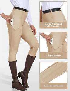 <b>Women</b> Lawd Sports High Rise Equestrian <b>Jodhpurs</b> Black Slim Fit Breathable Textile Zipper Closure Full Seat Riding Breeches - Product Image 3