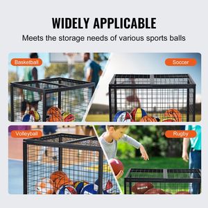 Chariot de rangement à double couvercle pour ballons de sport, en acier, pour intérieur et extérieur, organisateur de cage à basketball, support pour équipement sportif - Product Image 2