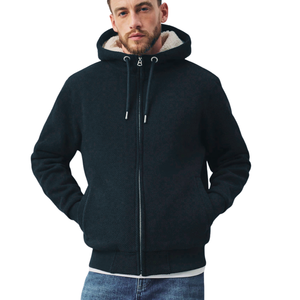 Textured Borg <b>Lined</b> Zip Up <b>Hoodie</b> <b>Mens</b> Sherpa Fleece Jacket Warm Winter Casual Streetwear Outerwear Wholesale Clothing Suppliers - Product Image 1