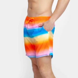 <b>Mens</b> Rainbow Stripe Swim <b>Trunks</b> Quick Dry Beach Shorts OEM Wholesale Swimwear Drawstring Summer Board Shorts - Product Image 6