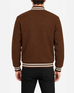 OEM Winter Custom Coffee Brown Wool Varsity <b>Jacket</b> Wholesale Plain <b>Fleece</b> Horn Button Embroidery Front <b>Men</b> Streetwear - Product Image 2