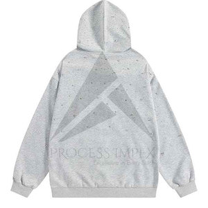 Sudadera con capucha personalizada para hombre con pedrería, con cremallera, gruesa, de corte holgado, talla grande, hombros caídos, estilo cuadrado, Fashion Process Impex - Product Image 3