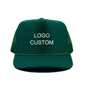 OEM High Crown Polyester Forest Green 5 Panel Curved Brim Mesh Sport Cap With Rope Custom Embroidery Design Foam Trucker <b>Hats</b> - Product Image 1