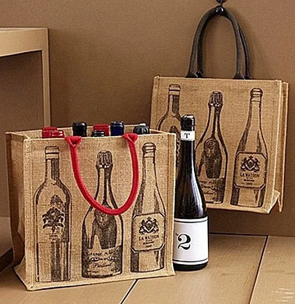 Sacs de transport pour bouteilles de vin en toile Jute Juco personnalisés écologiques du fabricant indien