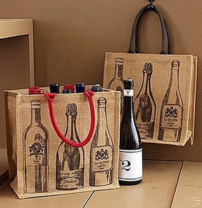 Ecológico personalizado yute Juco lienzo botella de vino bolsas de transporte de fabricante indio - Product Image 1