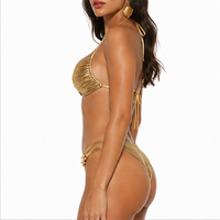 ODM OEM Bikini Halter Bandeau Wanita Model Brasil 2-Piece Semua Warna Berpayet Kristal Rhinestone Bordir Logo Depan