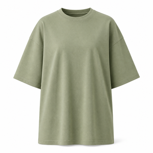 Camiseta de Cuello Redondo Extra Grande para Mujer, Color Verde Salvia, en Jersey de Algodón Grueso, Manga Corta, Estilo Casual - Product Image 1