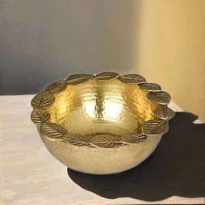 Bol de service rond en métal doré de luxe avec design de feuille de couleur dorée décoratif en laiton fait à la main pour la décoration intérieure - Product Image 2