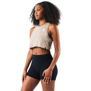 LDB Muscle Tank Débardeur court sans manches pour femme, coupe ajustée, extensible, pour la gym et l'entraînement, couleur beige dune - Product Image 3