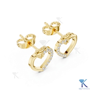 Boucles d'oreilles clous cœur ouvert en diamant de laboratoire, détail demi-pavé et milgrain, or massif 14K/18K, bijoux pour femme, cadeau de mariage romantique - Product Image 5