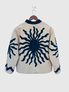 Veste géométrique brodée à la main, col mandarin, manches longues, coton, style boxy pour femme, printemps - Product Image 5