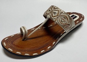 Kolhapuri Stylish Ladies <b>Slides</b> for Bead Embroidery Flower Stones Genuine Leather Upper Light Weight Comfortable - Product Image 2