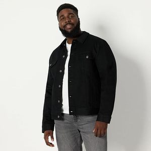 Men's Black <b>Denim</b> Jacket Casual Button Front Regular Fit Solid Color Autumn Wear Woven Cotton <b>Material</b> - Product Image 5