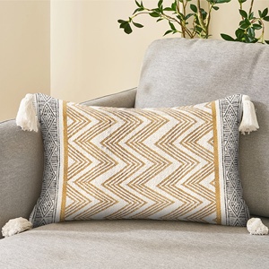 100% coton confortable droit taie d'oreiller à la main moderne géométrique broderie travail housse de coussin Floral rayé bloc imprimé étuis - Product Image 2